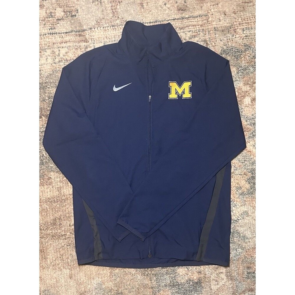 Nike Dri Fit Michigan Wolverines Blue Full Zip Windbreaker Jacket Small Navy